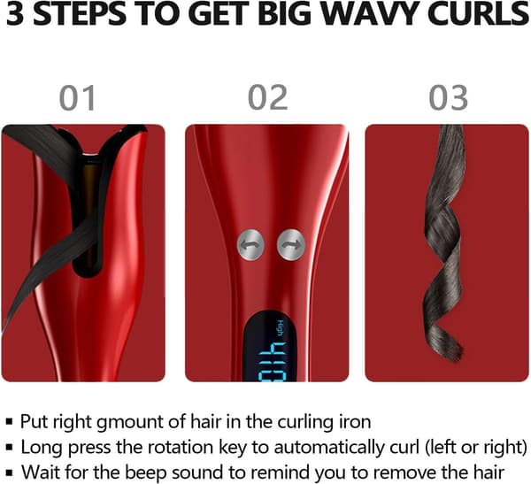 Automatic Ceramic Curling Iron 32mm - Waver / Waving Iron, Rotating Rod with Smart Shut-off and LED Display White White