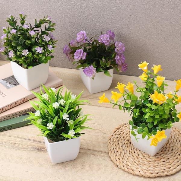 Artificial Plants Set - 4-pack Small Artificial Plants with Pots, Decorative Plants for Home and Office