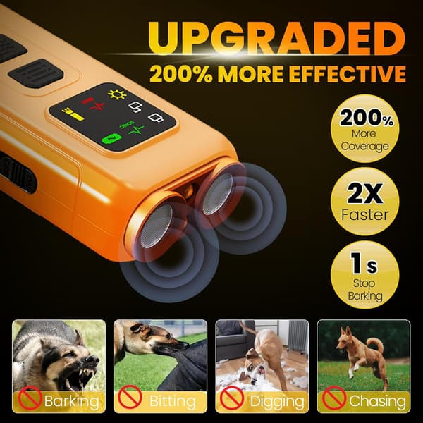 3-in-1 Ultraäänihaukunestolaite koiralle – 450 mAh koiran haukunestolaite, 3 tilaa, Type-C haukunestolaite LED-taskulampulla ja ultraäänellä Orange