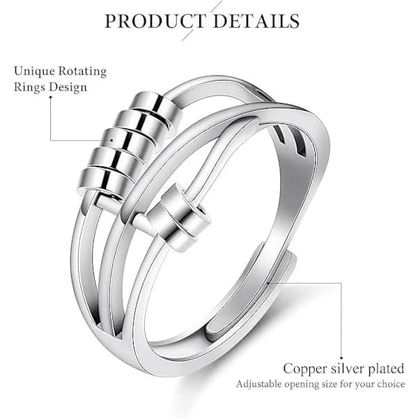 9 stk. Fidget angst ringe Justerbare ringe sæt Justerbare ringe Fidget ringe Damp perlehalskæde, Stabelbare Sølv