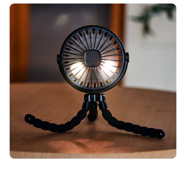 Flexible Stroller Fan – Rechargeable Portable Fan with Battery, 360° Rotation, 3 Speeds, Night Light & Stand Function Pink