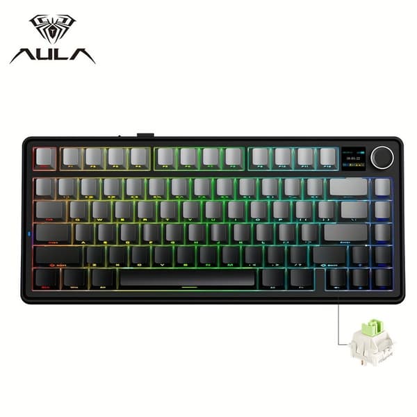 AULA F75 Max 75% Mechanical Gaming Keyboard, Wireless Hot-Swap Keyboard with TFT Display, Knob, RGB Backlight, PC/Mac/Linux, Black