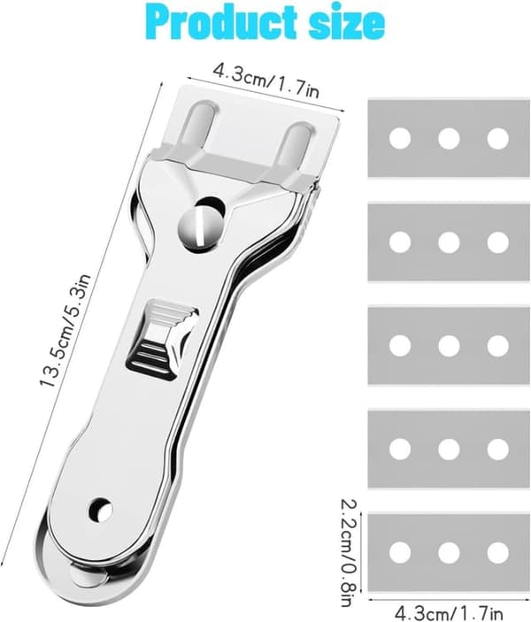 Glass Hob Scraper / Glass Scraper - With 5 replaceable blades for effective cleaning and dirt removal