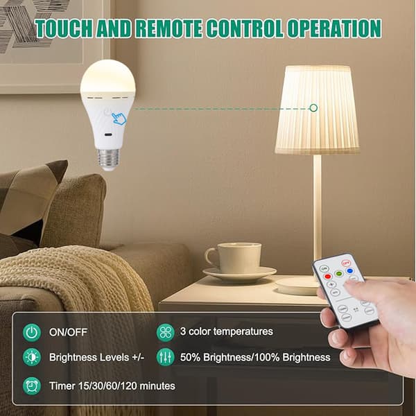Rechargeable LED Lamps USB-C E27 2200 mAh 5W 3 Colors Remote Control Touch Control Built-in Timer 2pcs