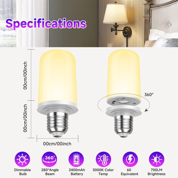 Oppladbar LED-lampe USB-C E27 RGB 5000 mAh Fjernkontroll Timerfunksjon Magnetisk nødbelysning 2pcs