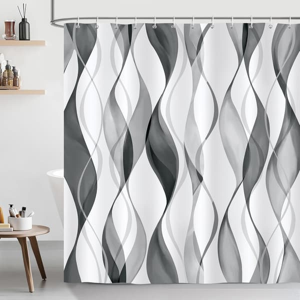 Duschdraperi med vågformad gradient – modern minimalistisk stil – 180×180 cm – vattentät och mögelresistent polyester – 12 krokar ingår Grey