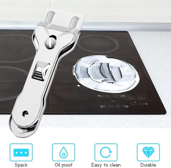 Glass Hob Scraper / Glass Scraper - With 5 replaceable blades for effective cleaning and dirt removal