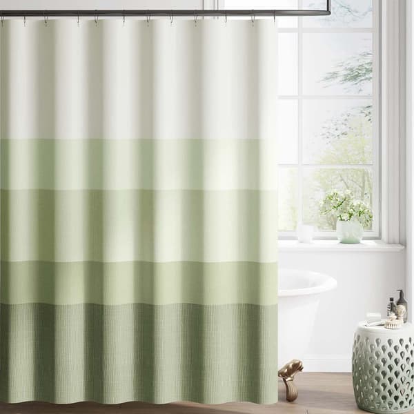 Duschdraperi med gradient – 180×200 cm – tvättbart textiltyg – modern färgstrimmig design – vattenavvisande polyester (grön)