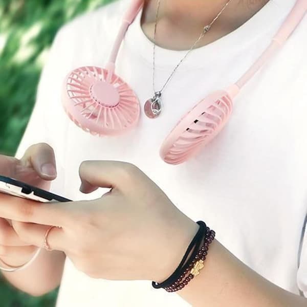 Portable USB Rechargeable Neck Fan - 3 Speeds - Aromatherapy Lighting - 2000 mAh White