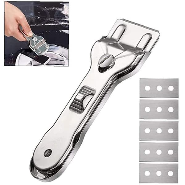 Glass Hob Scraper / Glass Scraper - With 5 replaceable blades for effective cleaning and dirt removal
