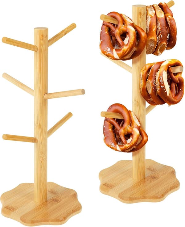 Stand – 1/2-pak træformet træstativ til kringler, Kringlestativ bambus, til restaurant, café, bar og køkkendekoration Brown 2-Pack