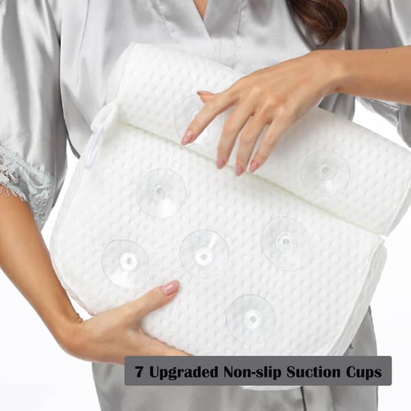 Bathtub Pillow with 7 Suction Cups - Breathable 4D Neck Pillow for Bathtubs and Jacuzzis White