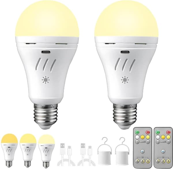 Rechargeable LED Bulbs E27 2200 mAh 3 Brightness Levels 3000/4000/6000K Remote Control Timer Emergency Lighting 2pcs