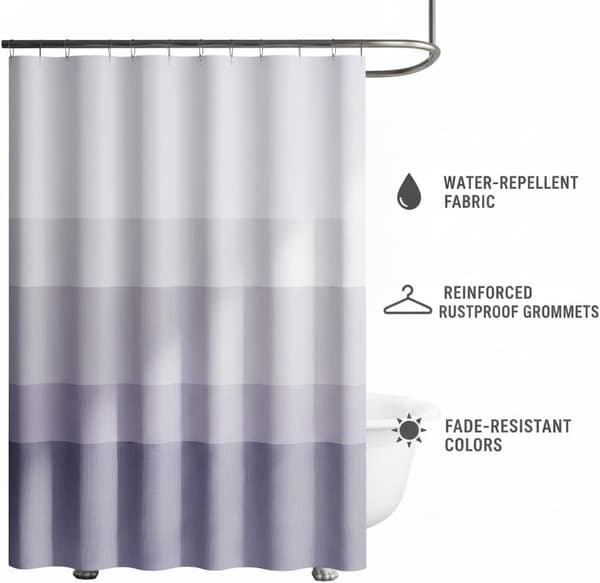 Dusjforheng med gradient – 180×180 cm – vaskbart tekstilstoff – moderne fargestripet design – vannavvisende polyester (lilla)