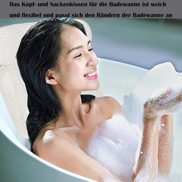 Bathtub Pillow with 7 Suction Cups - Breathable 4D Neck Pillow for Bathtubs and Jacuzzis Gray