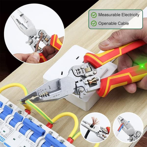 8-in-1 Cable Stripper with Current Measurement – Multifunctional Crimping Pliers, Cutter, Ferrule Pliers, and Crimper for Ferrules