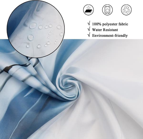 Shower Curtain - 180x200 cm - Chinese Ink Marble Pattern in Gradient - Modern Abstract Art - Waterproof Fabric - Machine Washable - Hooks Included Blue