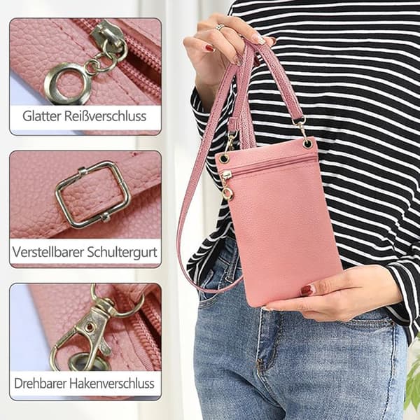 Mobile Phone Bag with Shoulder Strap - Lychee Texture Handbag 19cm x 12.5cm Yellow