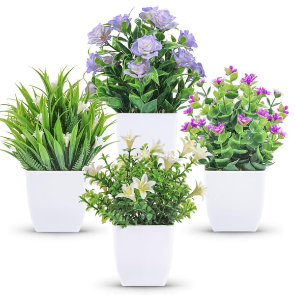 Artificial Plants Set - 4-pack Small Artificial Plants with Pots, Decorative Plants for Home and Office