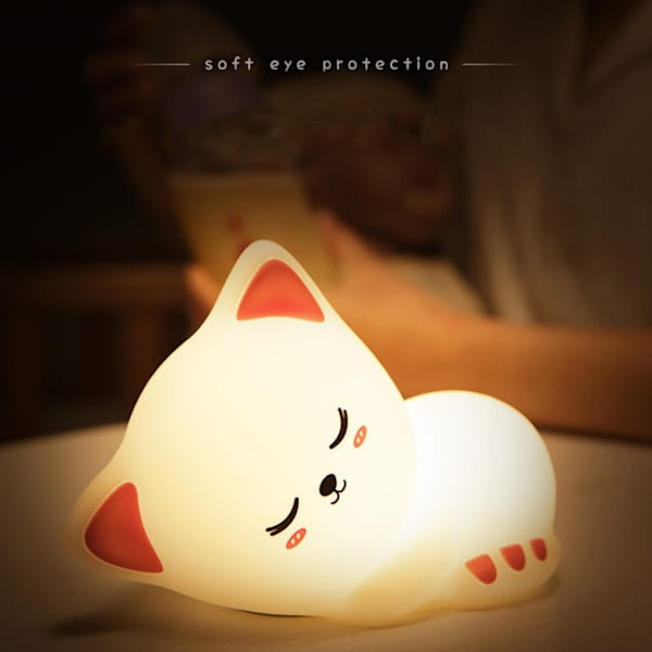 LED Sleeping Cat Silicone Pear - 7 Colors Dimmable - USB Charging - For Children's Bed