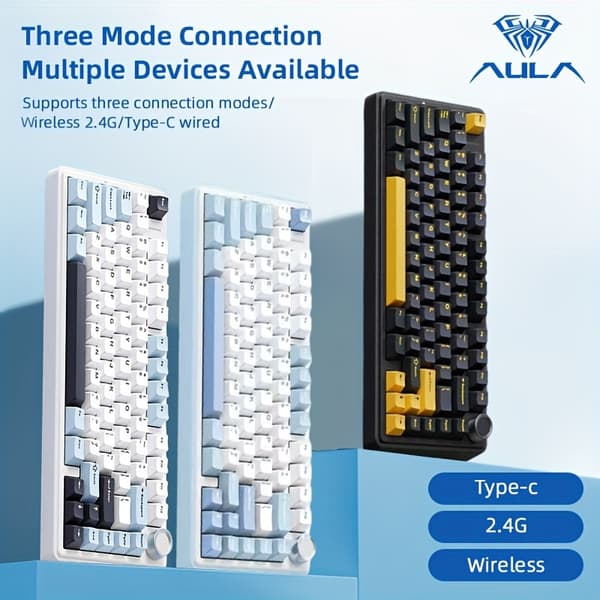 AULA F75 Mekanisk Gamingtastatur, 75 % Layout, Hot-Swap, Bluetooth/2,4 GHz/USB-C Tri-modus