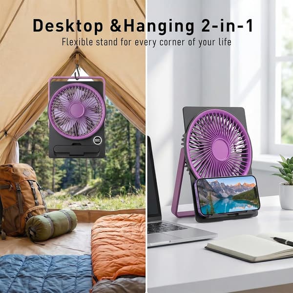 2026 Mini Bordventilator, USB Genopladelig Bærbar Ventilator, 5 Hastigheder, 2000mAh Batteri, LED-display, Stille Ventilator til Kontor og Soveværelse White