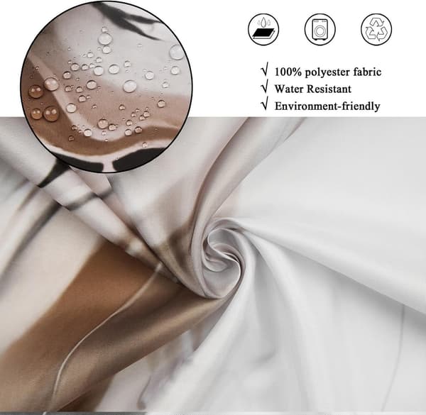 Shower Curtain - 180x200 cm - Chinese Ink Marble Pattern in Gradient - Modern Abstract Art - Waterproof Fabric - Machine Washable - Hooks Included Brown