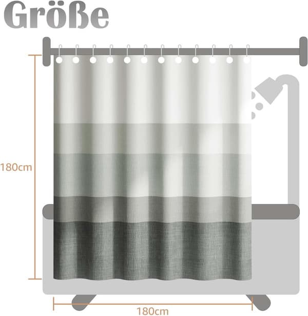 Dusjforheng med gradient – 180×180 cm – vaskbart tekstilstoff – moderne fargestripet design – vannavvisende polyester (grå)