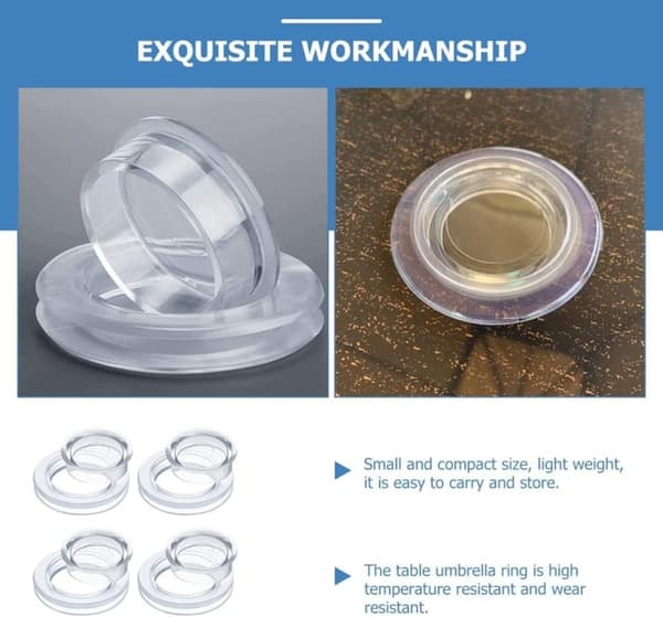 4-pack transparent silikonbordparaplyhålsring – paraplyhålsring och lock för trädgård och uteplats