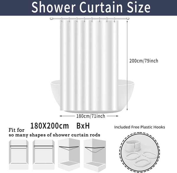 Shower Curtain - 180x200 cm - Chinese Ink Marble Pattern in Gradient - Modern Abstract Art - Waterproof Fabric - Machine Washable - Hooks Included Grey