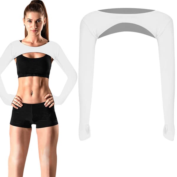 Arm Warmers with Shoulder Protection & Thumb Holes, Breathable and Quick-Drying – Multiple Color Options White