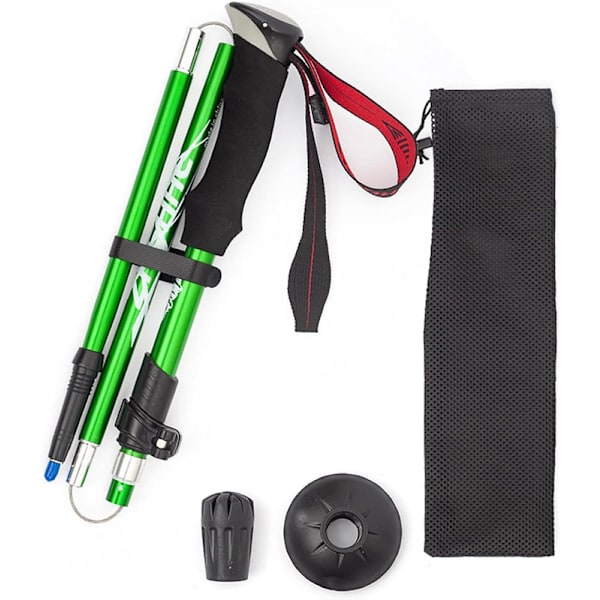 Folding hiking pole with 5 sections and good shock absorption - Adjustable height 1-pack Green