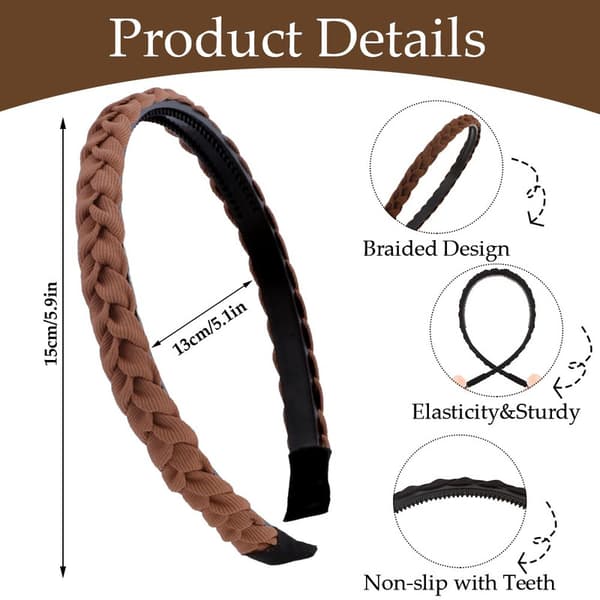 Braided Headbands 5-pack for Women and Girls, Thin Headbands with Teeth, Comfortable Fabric-Covered Headbands in Boho Style
