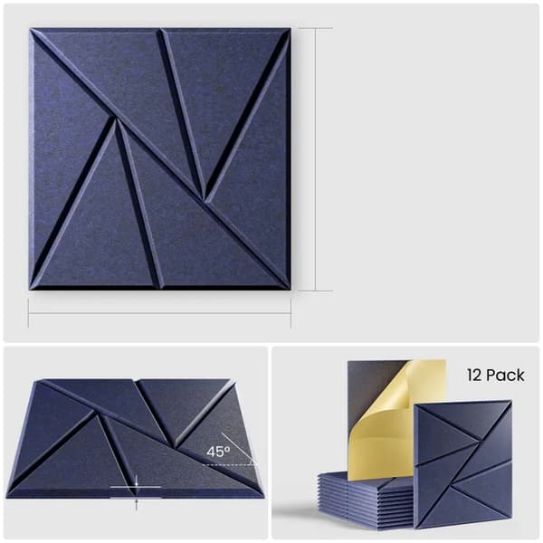 Ljudabsorberande Akustikpanel 12-pack Självhäftande Ljudisoleringsfiltpaneler Vägg 30×30×0.9cm Light gray