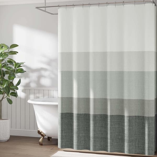 Dusjforheng med gradient – 180×200 cm – vaskbart tekstilstoff – moderne fargestripet design – vannavvisende polyester (grå)