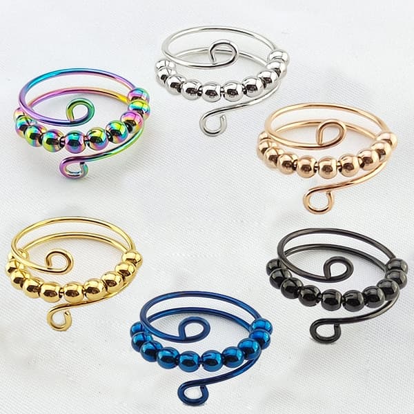 6 stk Fidget angstringer Justerbare ringer sett Justerbare ringer Fidget ringer Dameperlebånd, Stablebare