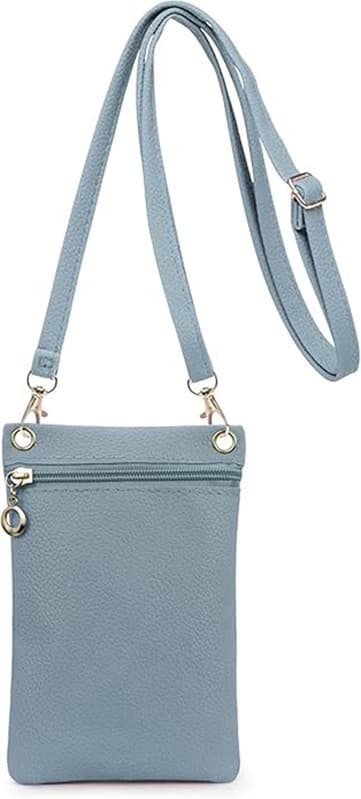 Mobile Phone Bag with Shoulder Strap - Lychee Texture Handbag 19cm x 12.5cm Blue