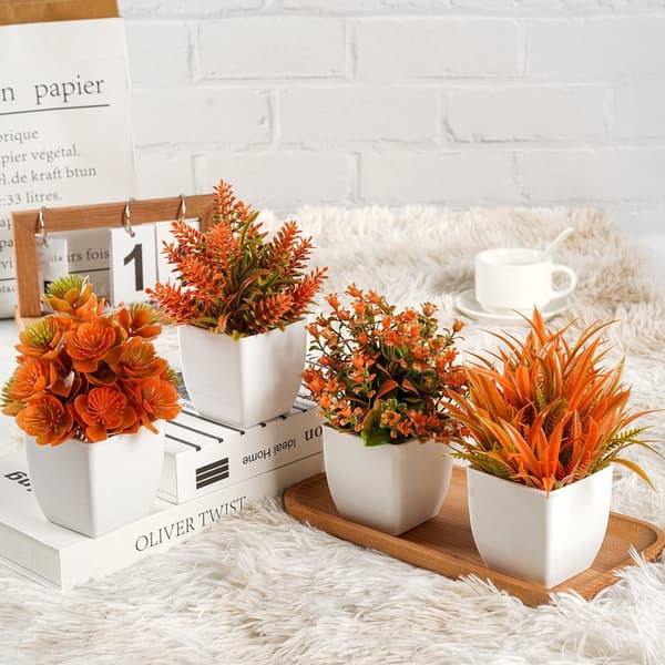 4-Pack Artificial Plants with Pot, Artificial Plant Set for Home, Living Room and Office 11x16.5cm A