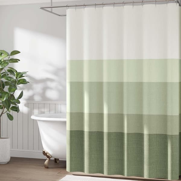 Dusjforheng med gradient – 180×200 cm – vaskbart tekstilstoff – moderne fargestripet design – vannavvisende polyester (grønn)
