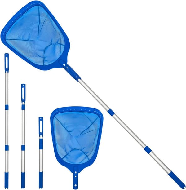 Pool Net/Pool Skimmer Net with Adjustable Telescopic Aluminum Pole, Extendable from 44 cm to 90 cm Leaf Skimmer for Pool & Spa