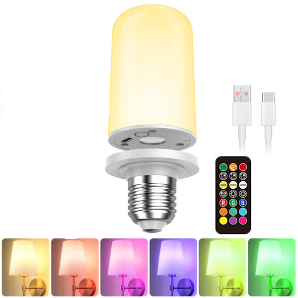 Rechargeable LED Lamp USB-C E27 RGB 5000 mAh Remote Control Timer Function Magnetic Emergency Light 1pc