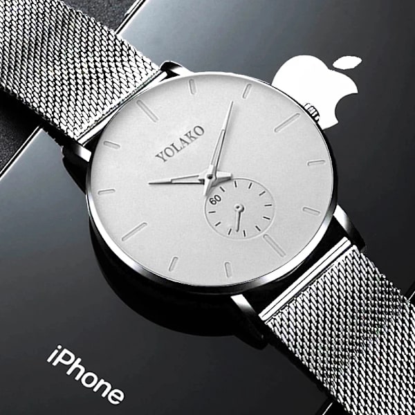 Nya Herr Ultra ThinMinimalist Quartz Casual Läderklockor Watch Man Enkel Rostfritt stål Mesh Band Klocka Reloj Hombre Mesh Black Blue