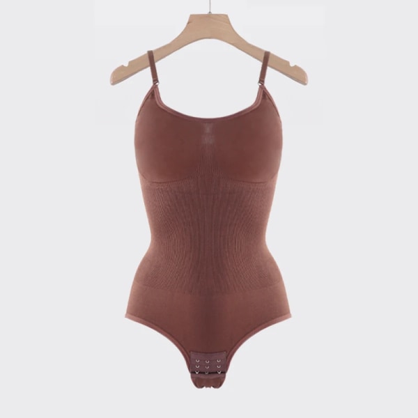 V-hals Spaghetti Strap Bodysuits Compression Body Suits Seamless Sexig String Kvinna Öppen Gren Smal Bantning Underkläder Jumpsuit brown L