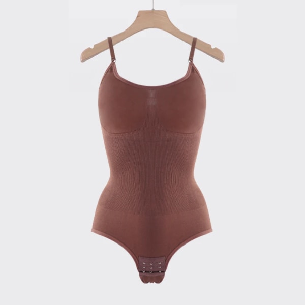 V-hals Spaghetti Strap Bodysuits Compression Body Suits Seamless Sexig String Kvinna Öppen Gren Smal Bantning Underkläder Jumpsuit brown XXXL