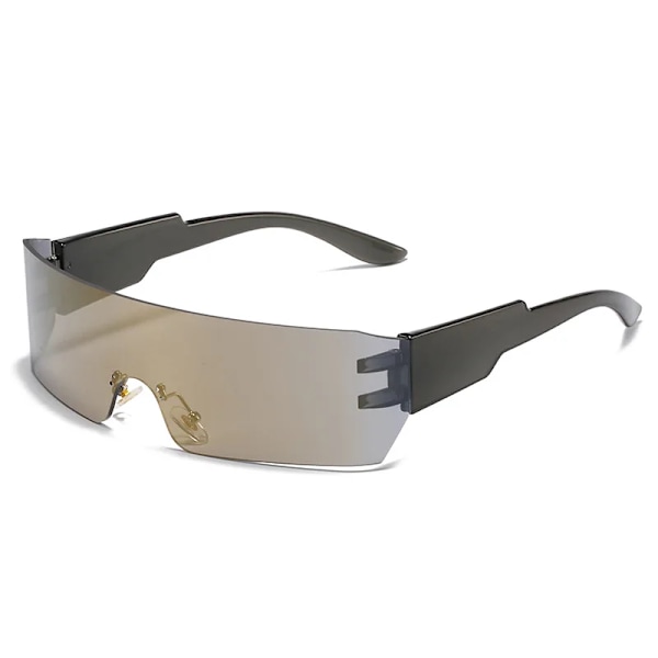 Kardashan Flat Top Shield Mode Punk Solglasögon Dam Y2K Solglasögon Män Spegel One Piece Glasögon 2000S 90S Estetiska glasögon D4-gold film look picture