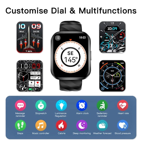 Världspremiär KUMI KU6 Meta Smart Watch 1,96 tum NFC Smartwatch Bluetooth Call Sport Pulsmätare IP68 Vattentät Black