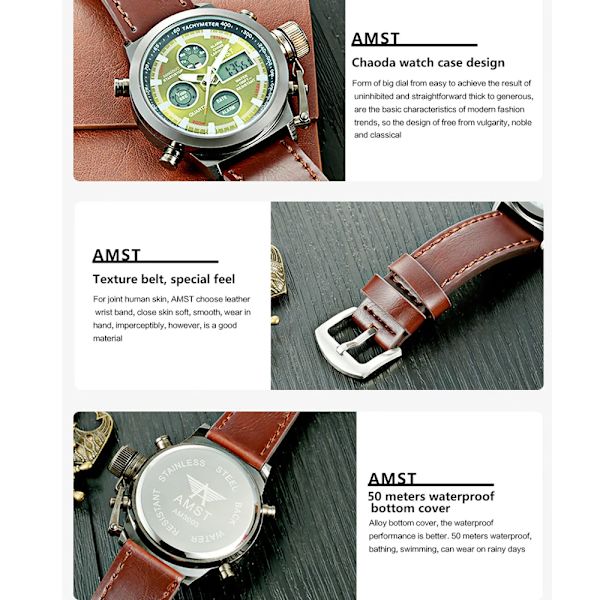AMST Digital Herr Watch Vattentät Armbandsur LED Quartz Klocka Sportklocka Man Stora Watch Herr Relogio Masculino AM3003 3003GBG with box