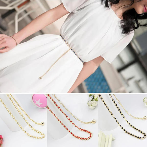 Modeimitation Pearl Beads Tunn midjekedja Bälte Dam Midjeband Klänning Tillbehör 3 färger Red 115CM