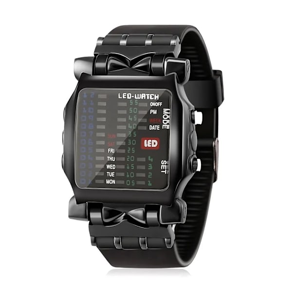 LED- watch Män Mode Kreativ Krabba Typ Elektronisk Watch Lysande binär present Affärsstil Cool Vattentät Multi Black