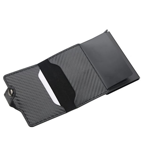 Ny herr kreditkortshållare herrplånbok kolfiber RFID blockerande läder case Korthållare skyddsväska för kvinnor 9123 black